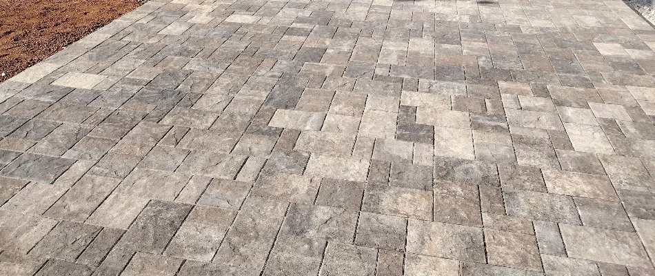 Patio in Huntsville, AL, made from natural stone pavers.