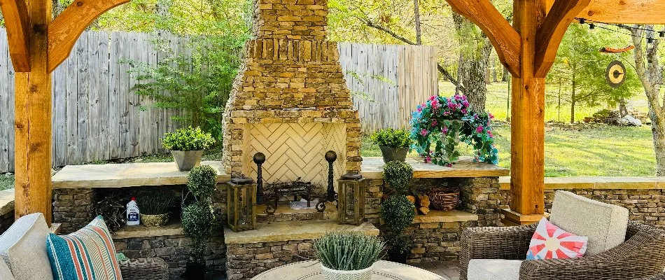 Wood-burning outdoor fireplace in Huntsville, AL.