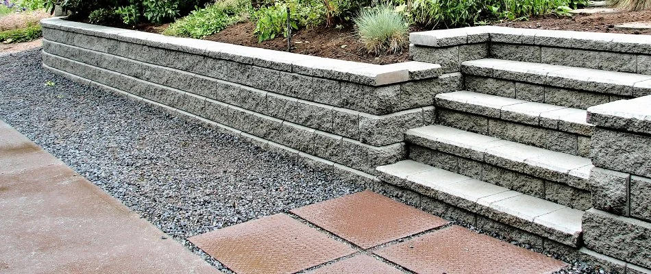 Outdoor steps with a retaining wall in Huntsville, AL.