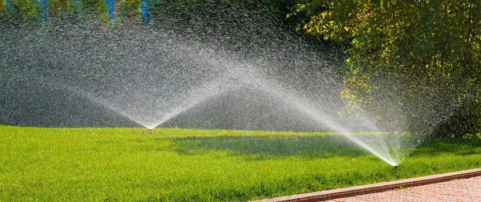 Running sprinklers on a lawn in Belleville, TN.
