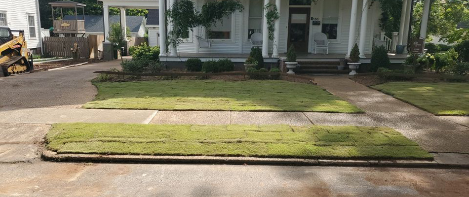 Sod squares installed over lawn in Hazel Green, AL.