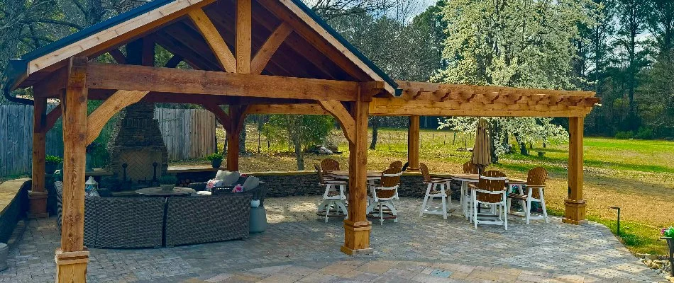 Wood pavilion over a paver patio in Belleville, TN.